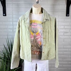 AMI Light Pistachio Green Suede Leather Jacket Size Medium